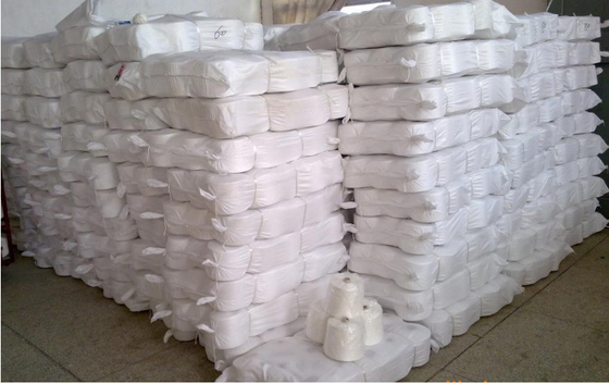 2025 Горячая распродажа Высококачественная пряжа 60/2 Raw White из 100% полиэстера, 1.25 кг/конус