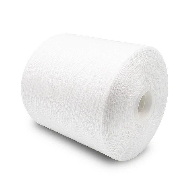 2025 Горячая распродажа Высококачественная пряжа 60/2 Raw White из 100% полиэстера, 1.25 кг/конус